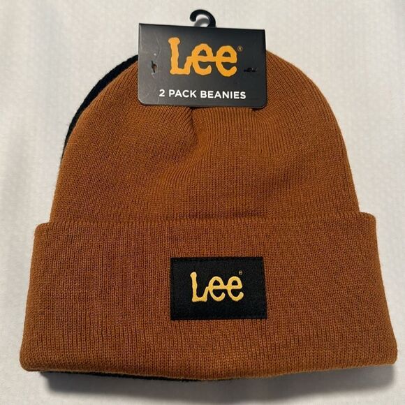 Lee Beanie Mens Brown Black 2 Pack - Picture 1 of 2